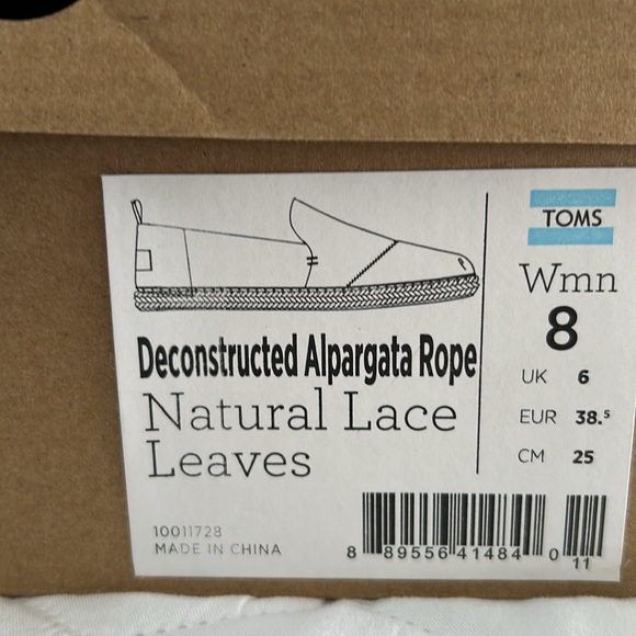 NWT TOMS deconstructed rope lace leave shoes, size 8 - Picture 9 of 9